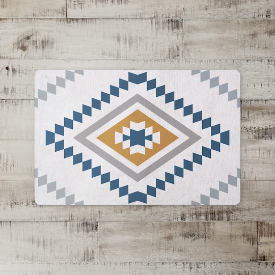 White Blue & Gray Southwestern Pattern Floor Mat